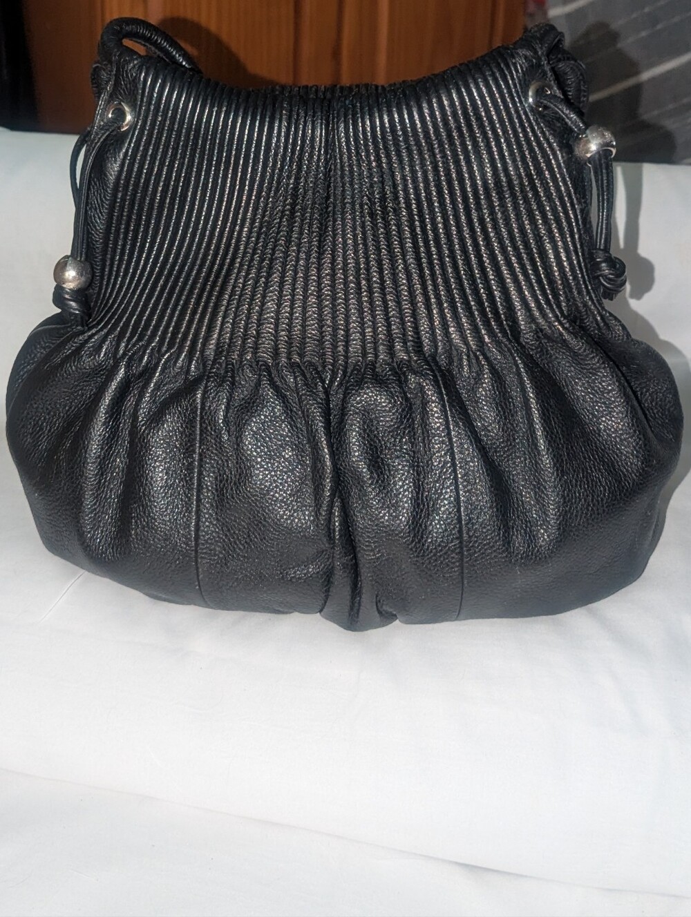 Bodhi Black Gathered Leather Drawstring Shoulder Bag